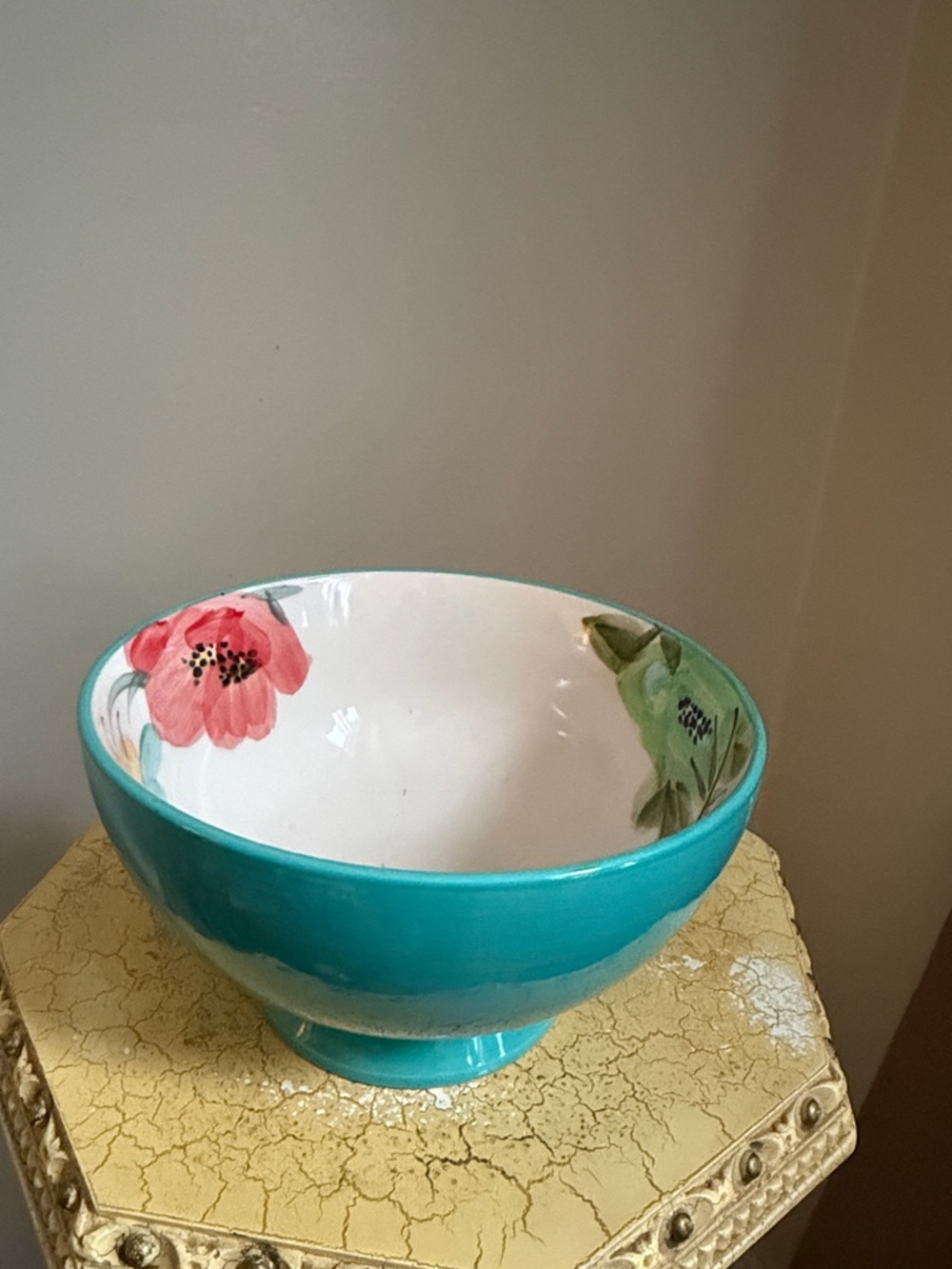The Pioneer Woman.Turquoise Floral Ceramic cereal Bowl - Decorative Home Art